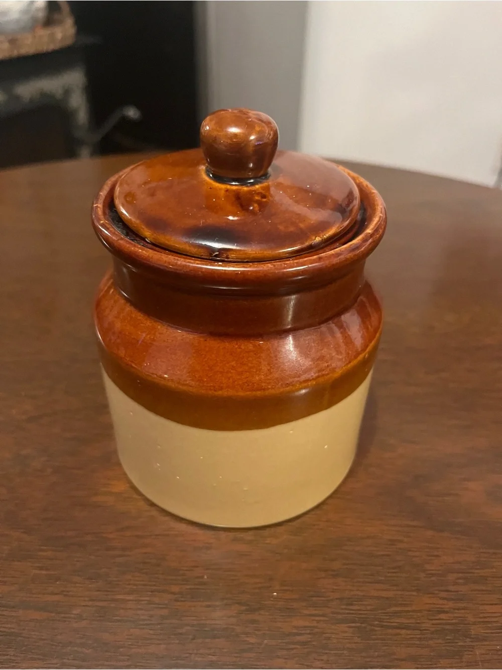 Two-Tone Stoneware Jar with Lid - Brown and Cream